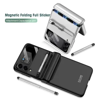 Anti-pirštų Atspaudų Objektyvo Stiklo Protector Cover Case for Samsung Galaxy Z Flip 3 5G Flip3 su Rašikliu Magnetinio Mobilųjį Telefoną Krepšys