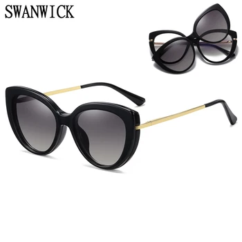 Swanwick cat eye akiniai nuo saulės cilp-magnetinių moterų poliarizuotas lęšis stabdžių mėlyna šviesa akiniai, optiniai kadrų aišku, lęšiai, rausva, juoda
