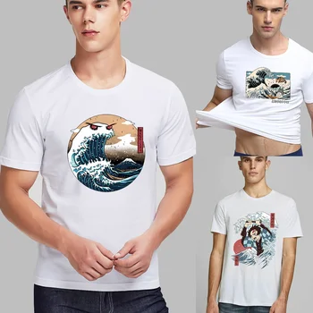 Vyriški O-kaklo trumparankoviai Laisvi marškinėliai Atsitiktinis Bangų Modelį Spausdinimo T-shirt 2022 Atsitiktinis Vasaros Stiliaus trumpomis Rankovėmis Elastinga Viršūnės